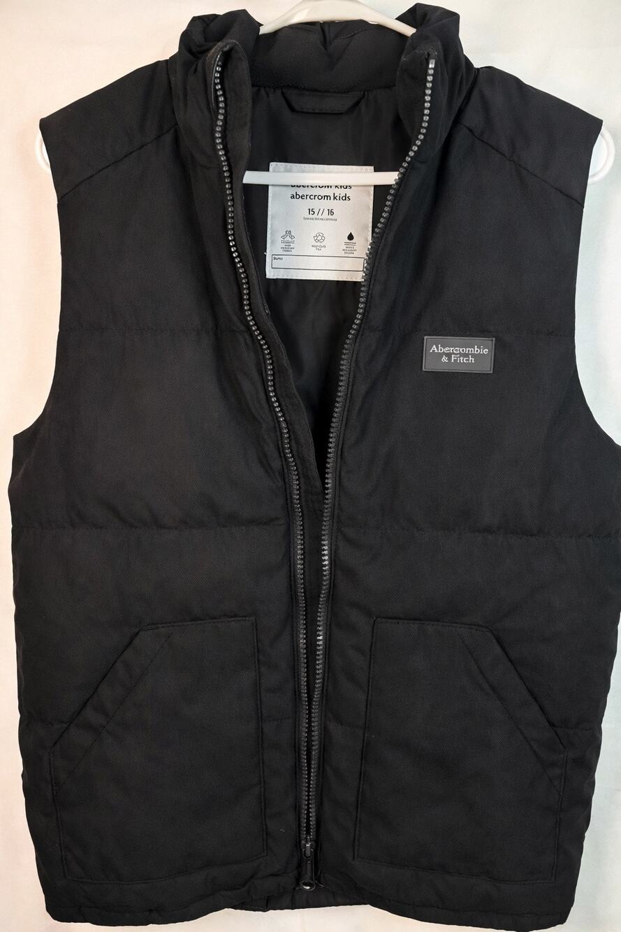 Abercrombie & Fitch Kids Black Puffer Vest Youth 15/16 L Warm Zip Up